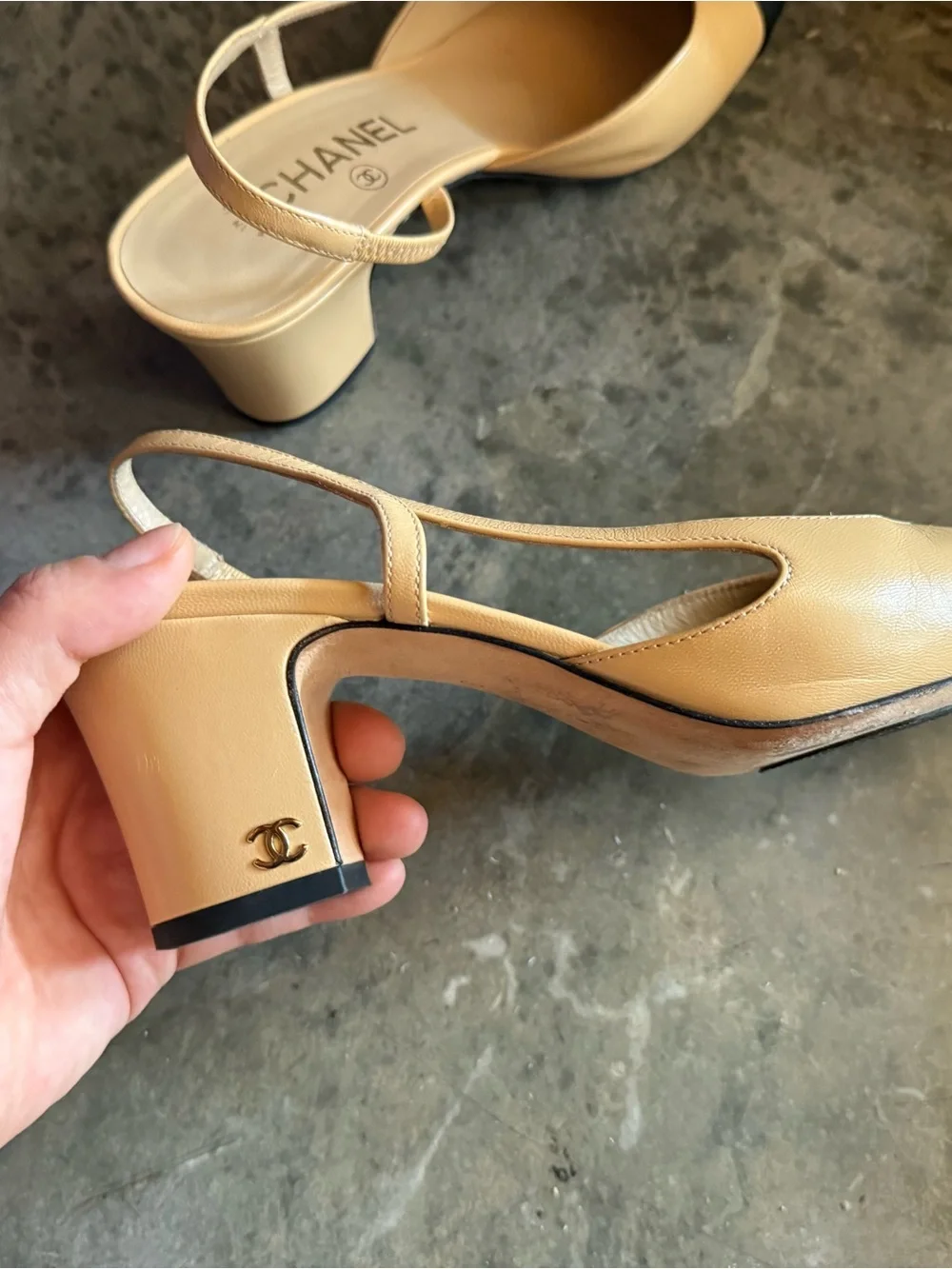 CHANEL Classic Beige and Black Two-Tone Slingback Mules